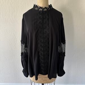 CHICOS Black Label | Womens Lace Trim Top $160 NEW Size 14 Black Whimsigoth Boho